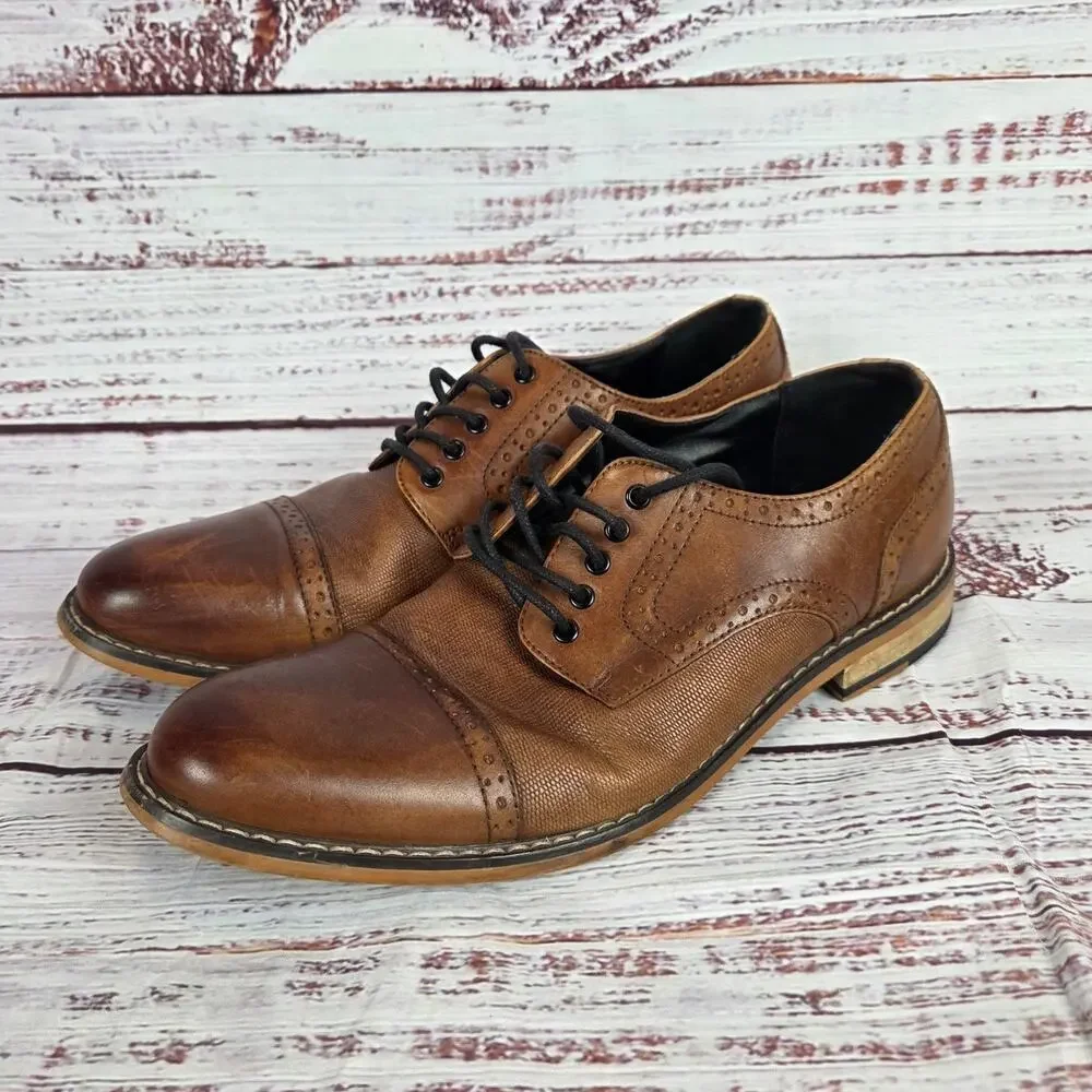 Bar III Mens Parker Leather Cap Toe Brogues Dress Shoes 9M Brown Leather Oxfords